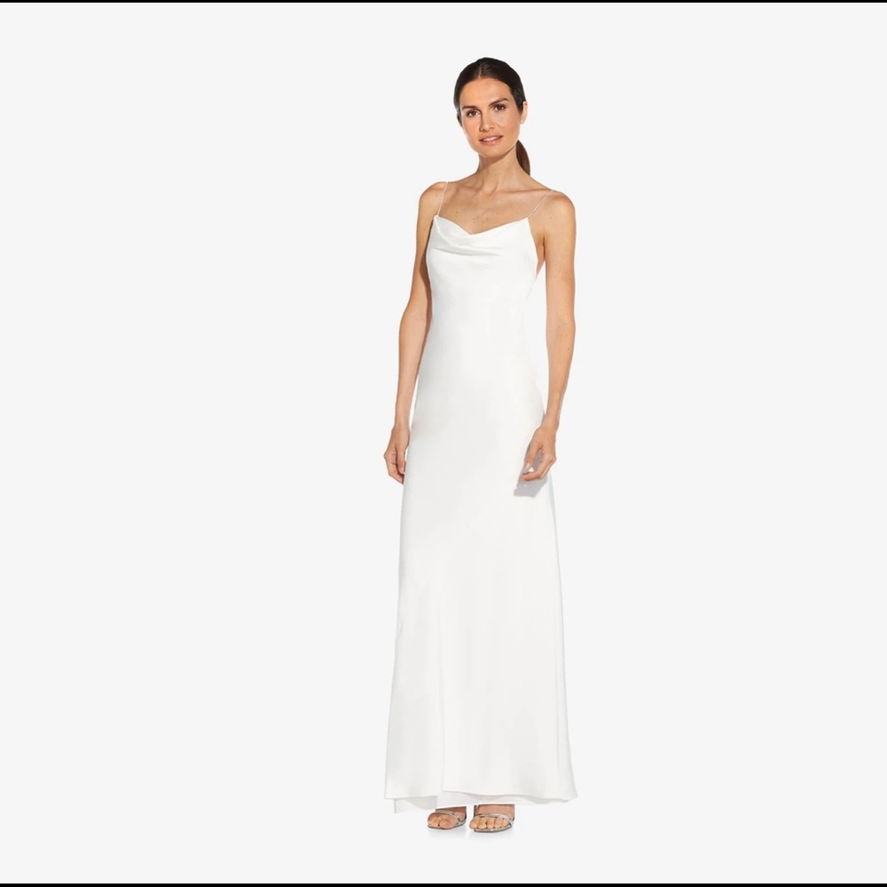 Ivory satin gown with jewel straps